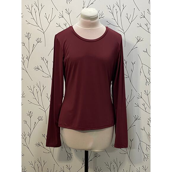 PRINCESS POLLY Arnim Wine Long Sleeve Top US 12 Crewneck Slim Fit Stretchy Soft - Picture 1 of 5